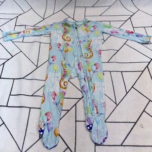 Little Bum Bums Footed Sleeper 3-6M Blue Seahorse Balloon Bamboo Zippy